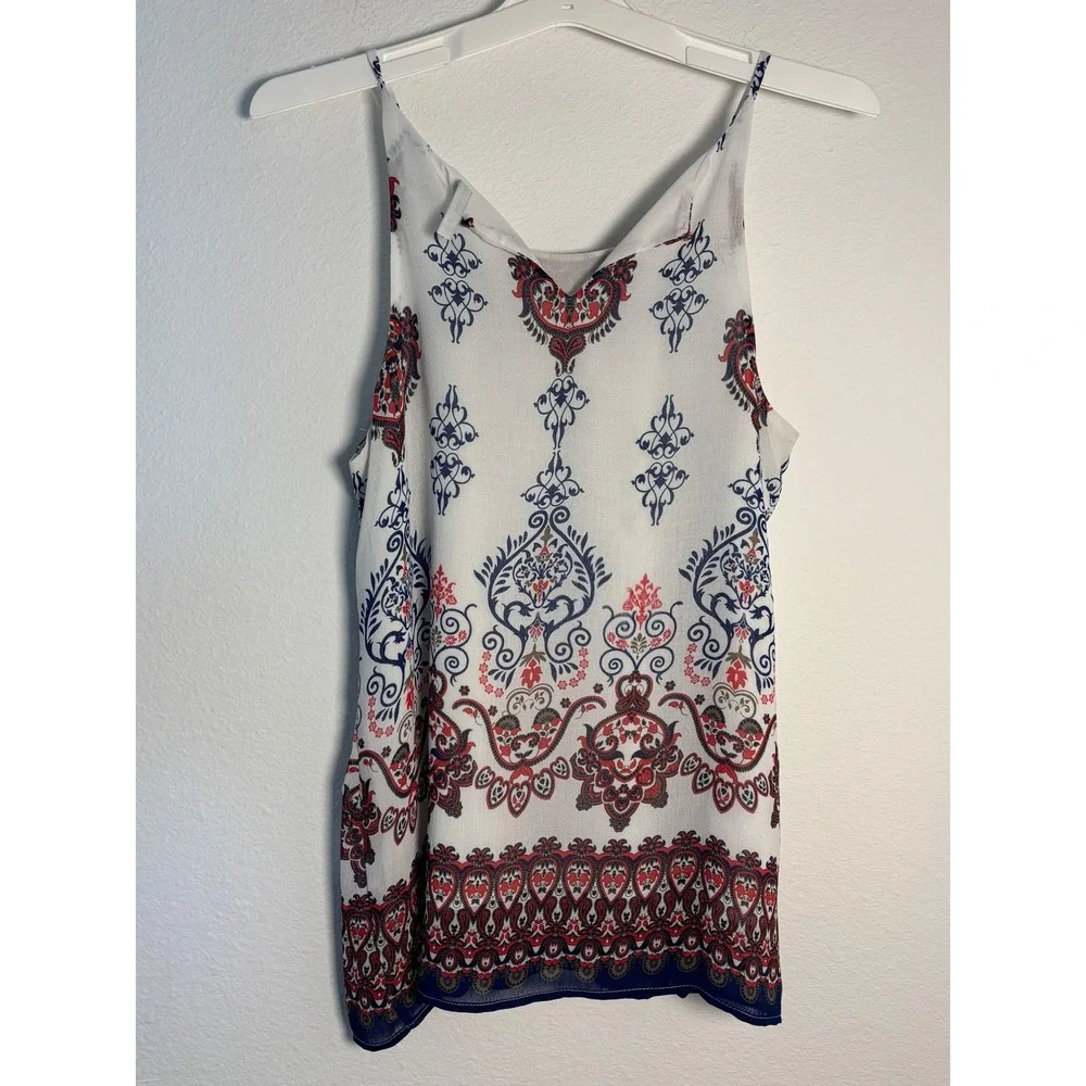 D.N.A Couture Womens Medium Paisley Medallion Tank Top Red Blue White Sleeveless - Picture 2 of 5